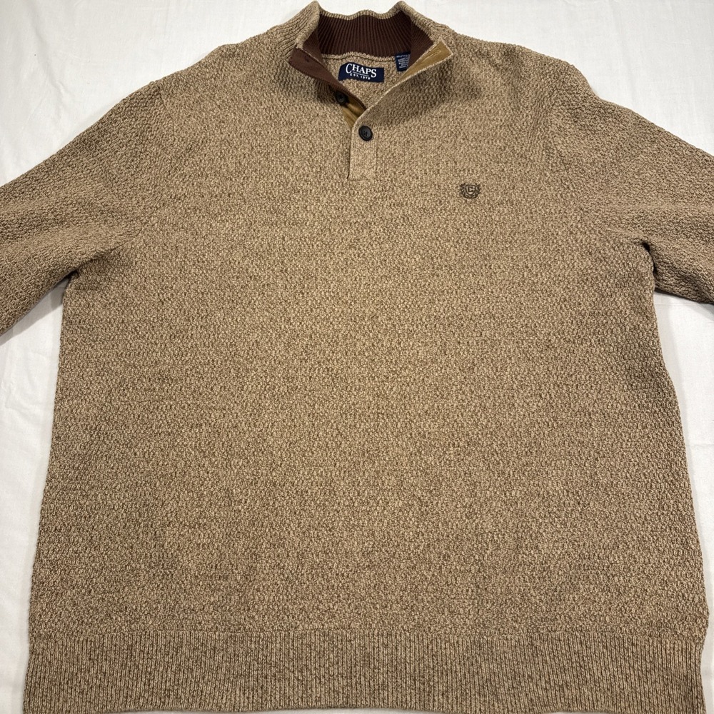SWEATER  Men's XXL Knit 1/4 Button  BROWN HEATHERED‎ CHAPS LRL